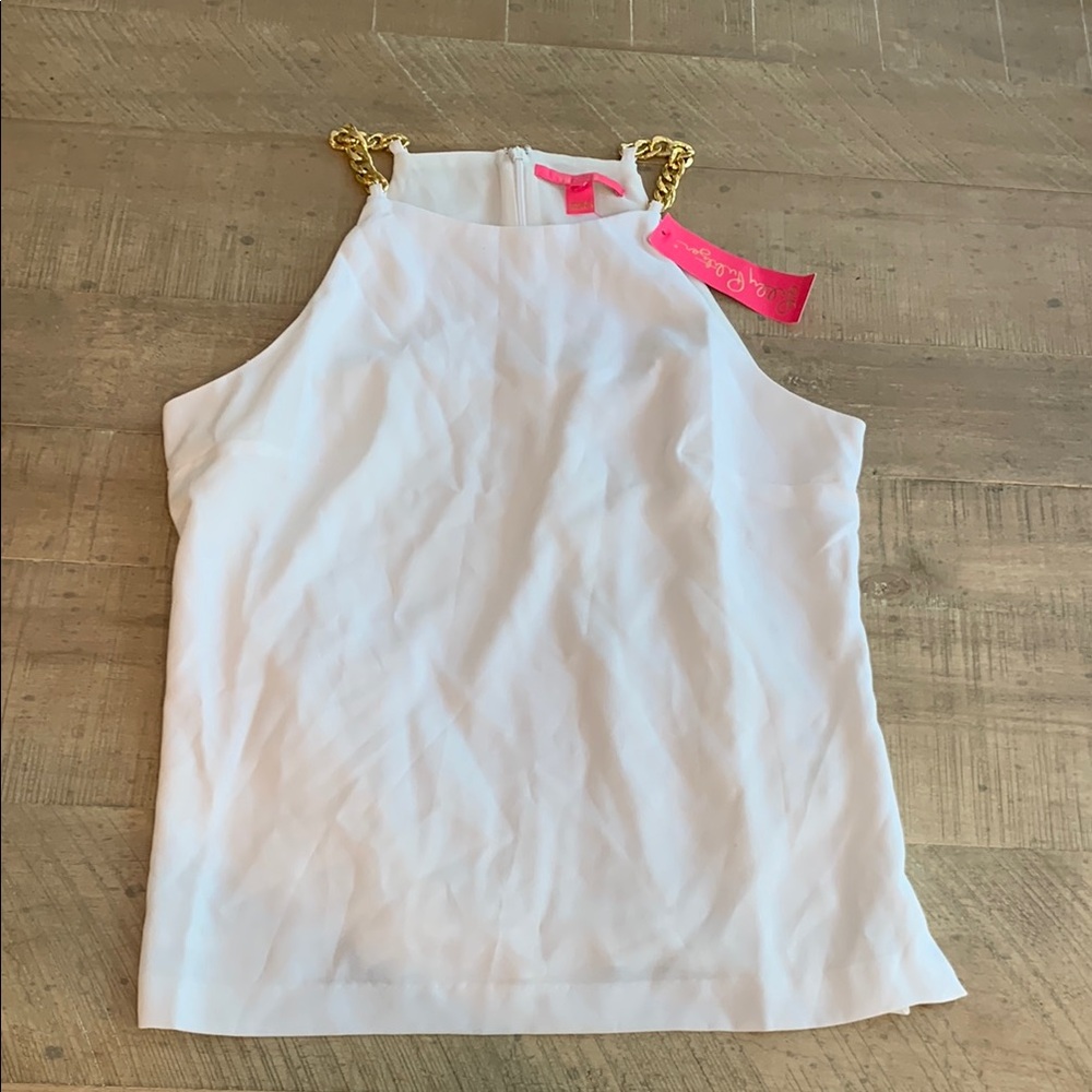 Lilly Pulitzer White Halter top with Gold Chain Straps
